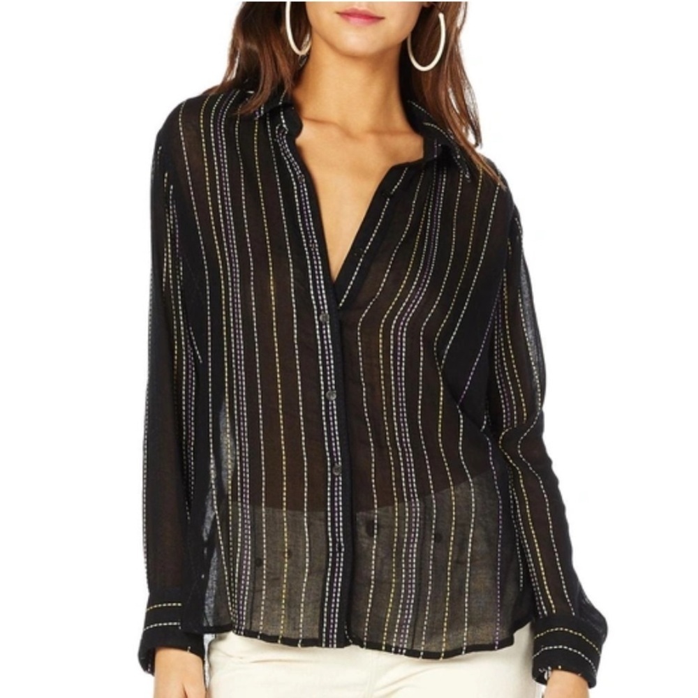MICHAEL STARS Beach Stripe Boyfriend Shirt Black Size Medium Swim Coverup Tunic
